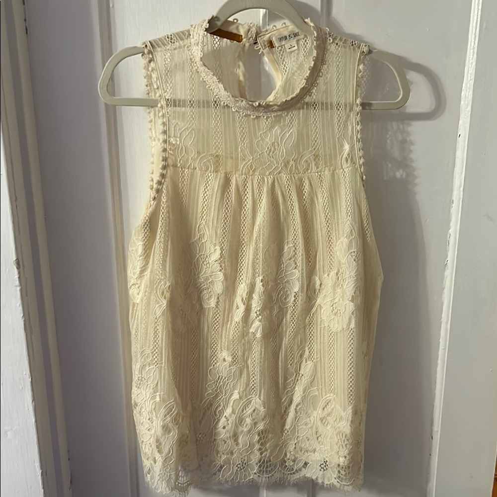 Taylor & Sage Halter Neck Lace Sleeveless Top - Cream